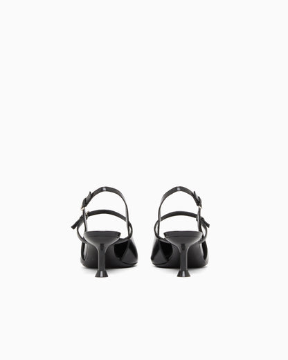 Shiny polished leather slingback court shoes