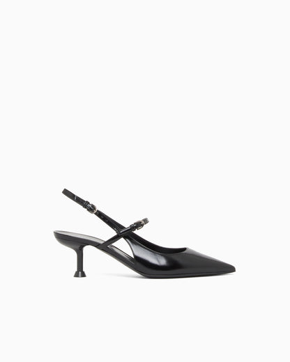 Shiny polished leather slingback court shoes