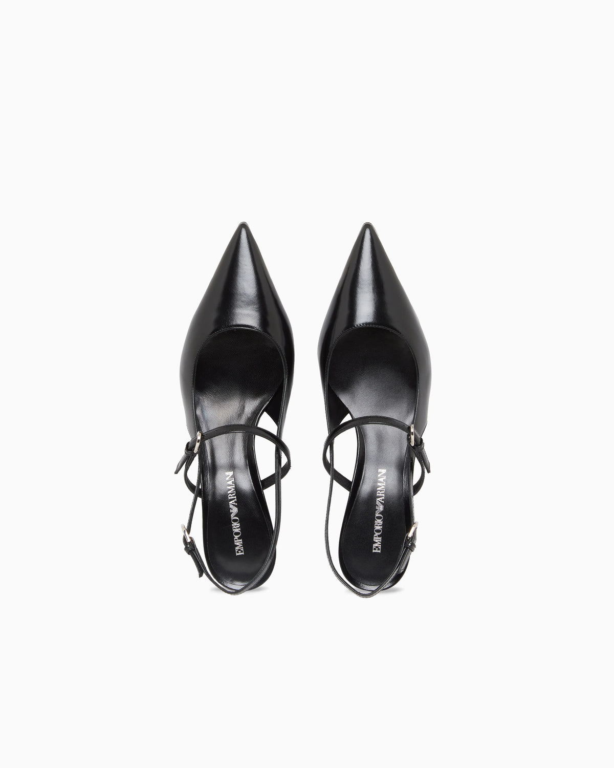 Shiny polished leather slingback court shoes