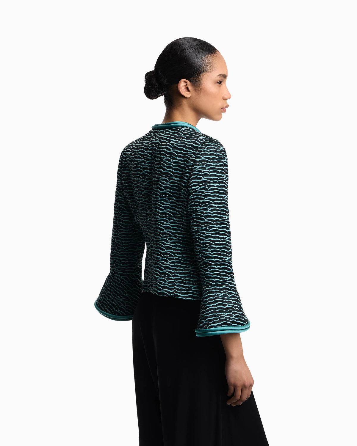 Flared-sleeved jacket in wavy waffle jacquard