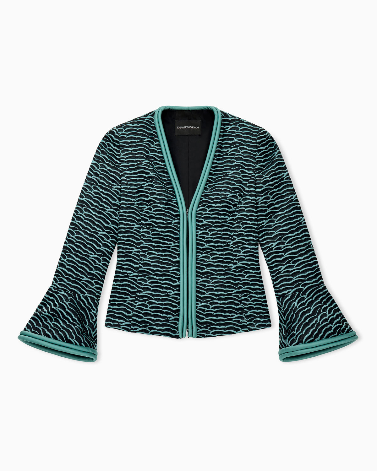 Flared-sleeved jacket in wavy waffle jacquard