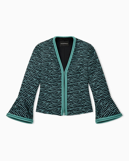 Flared-sleeved jacket in wavy waffle jacquard