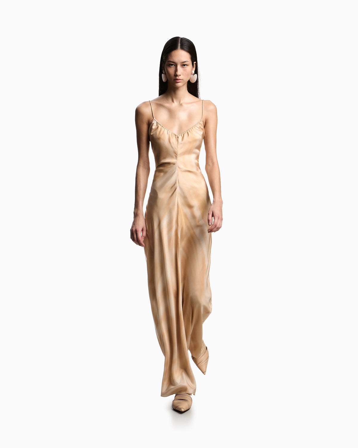 Faded-print pongee silk dress