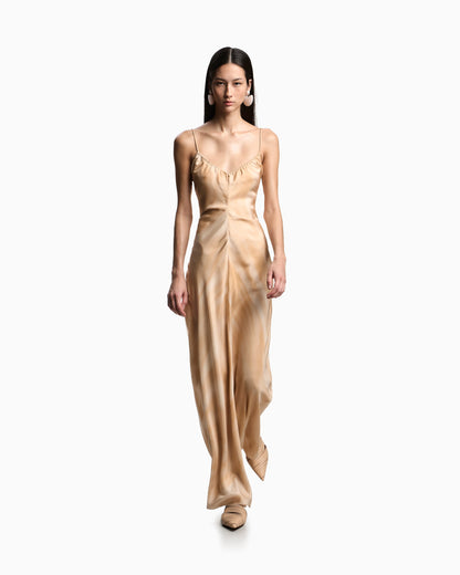 Faded-print pongee silk dress