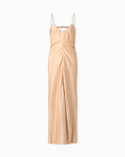 Faded-print pongee silk dress