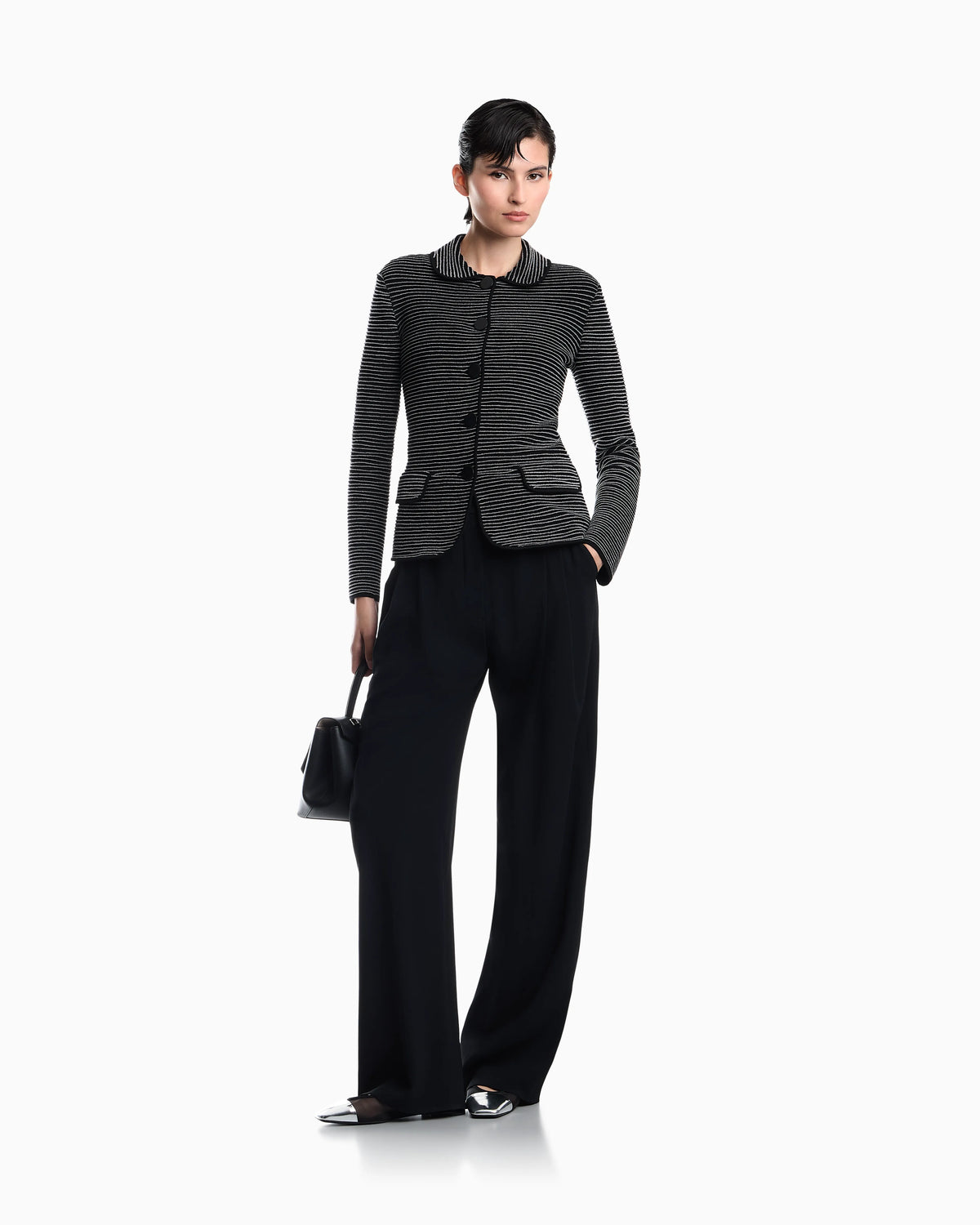 Blazer in striped ottoman fabric with front flap pockets