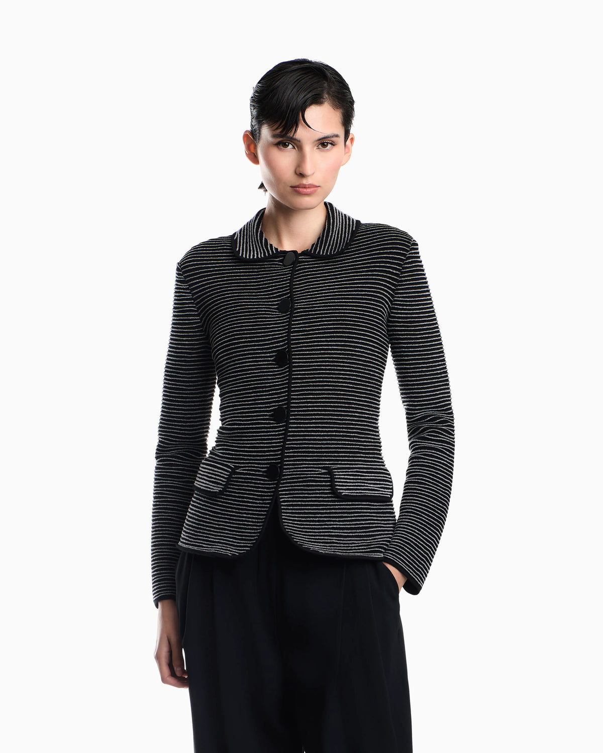 Blazer in striped ottoman fabric with front flap pockets