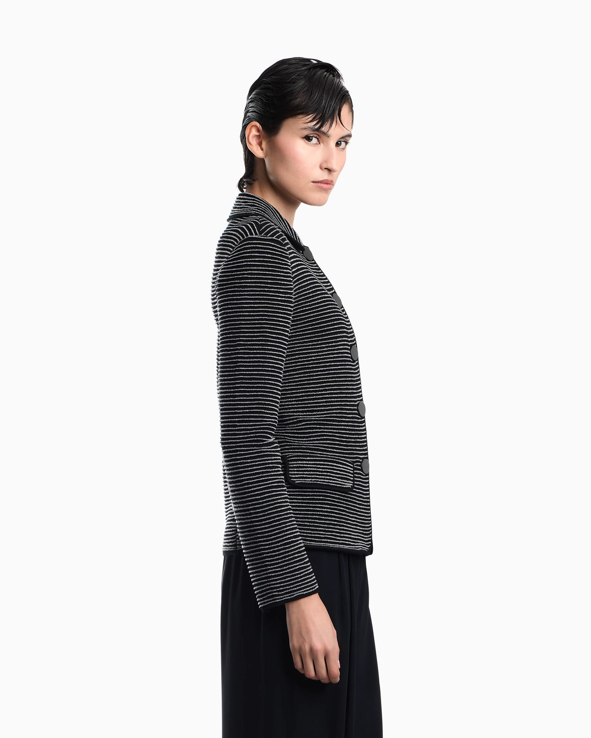 Blazer in striped ottoman fabric with front flap pockets