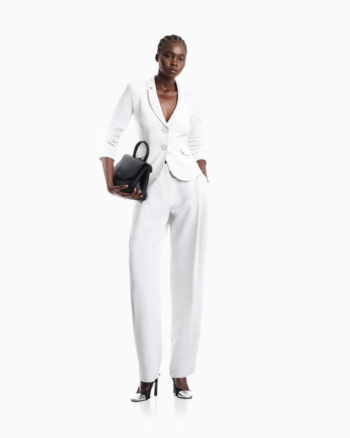 Slim-fit blazer in chevron jacquard jersey with flap pockets