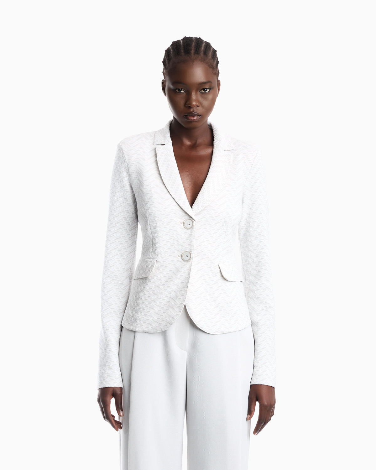 Slim-fit blazer in chevron jacquard jersey with flap pockets