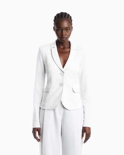 Slim-fit blazer in chevron jacquard jersey with flap pockets
