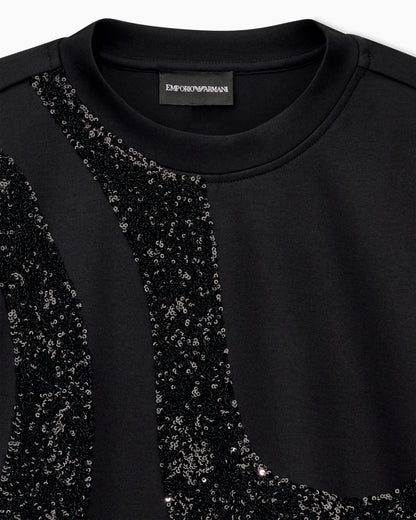 Crew-neck scuba sweatshirt with abstract sequin design