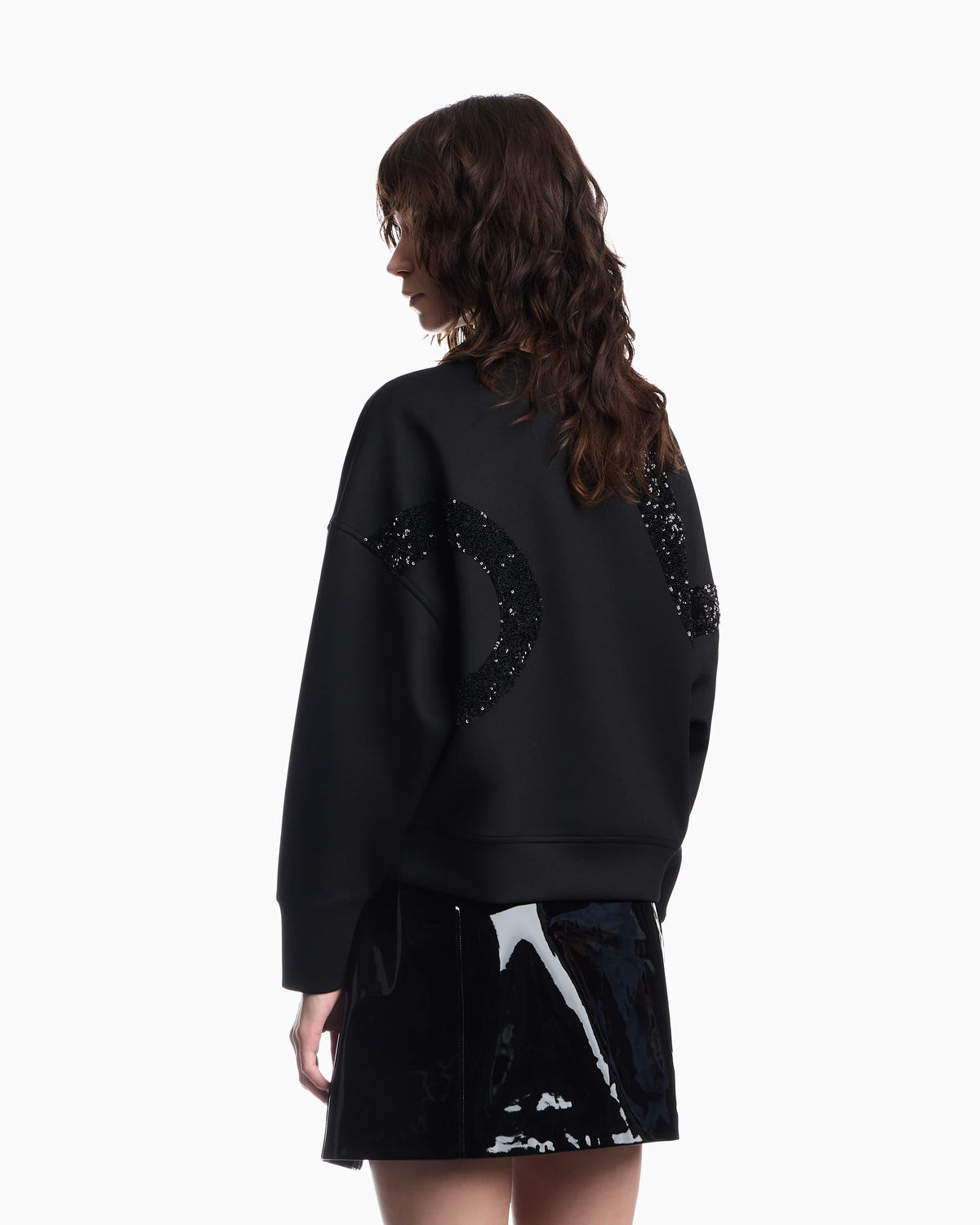 Crew-neck scuba sweatshirt with abstract sequin design