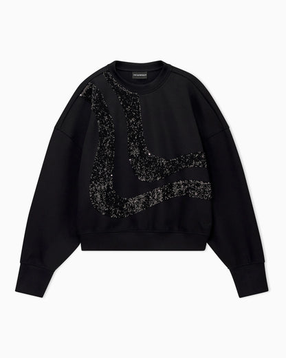 Crew-neck scuba sweatshirt with abstract sequin design