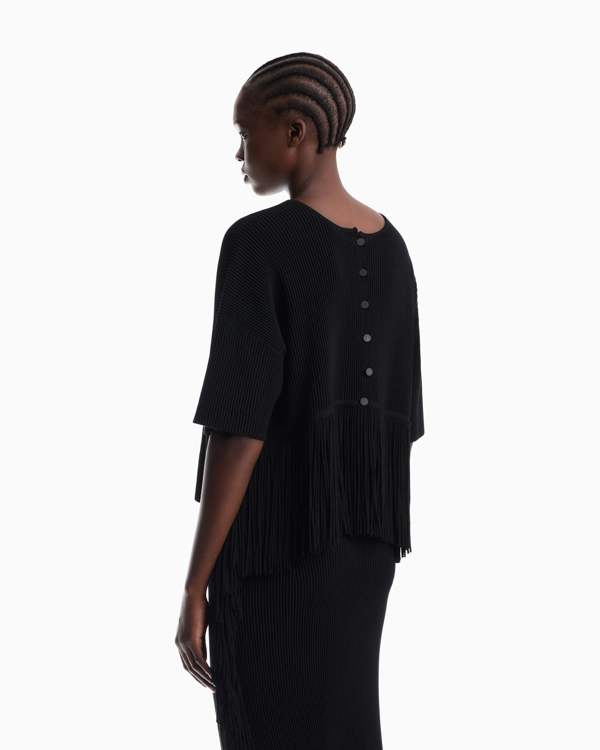 Cardigan in viscose ottoman with round neck and fringe
