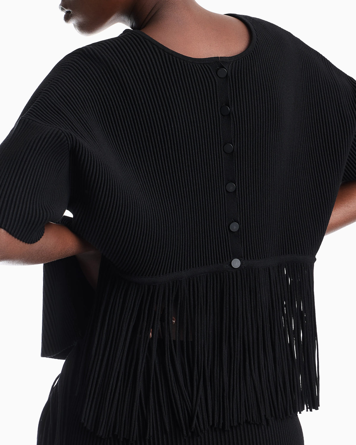 Cardigan in viscose ottoman with round neck and fringe