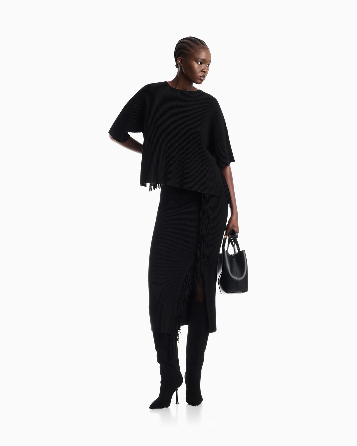 Cardigan in viscose ottoman with round neck and fringe