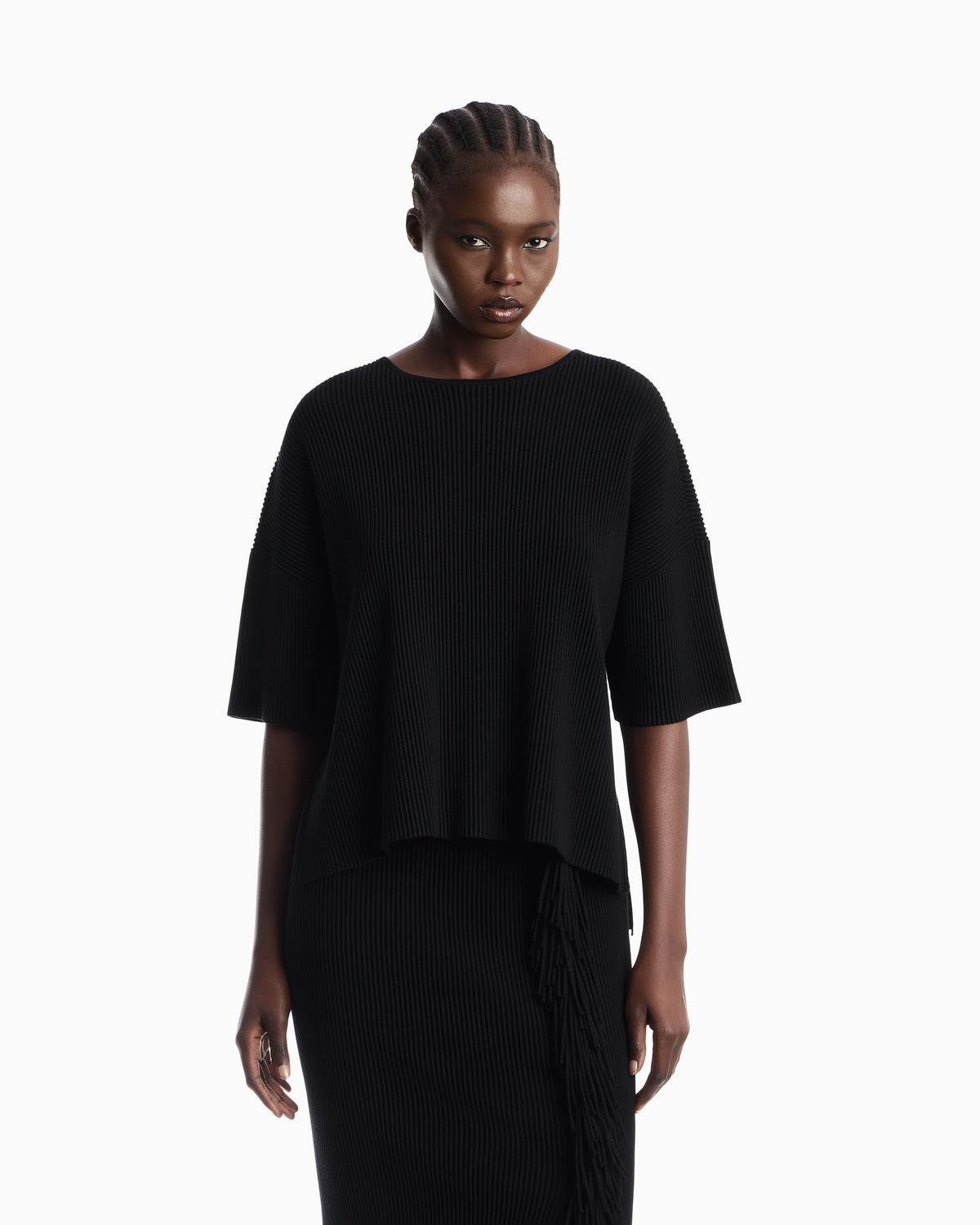 Cardigan in viscose ottoman with round neck and fringe