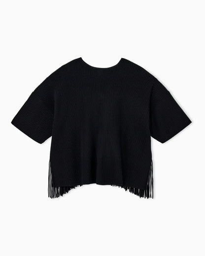 Cardigan in viscose ottoman with round neck and fringe