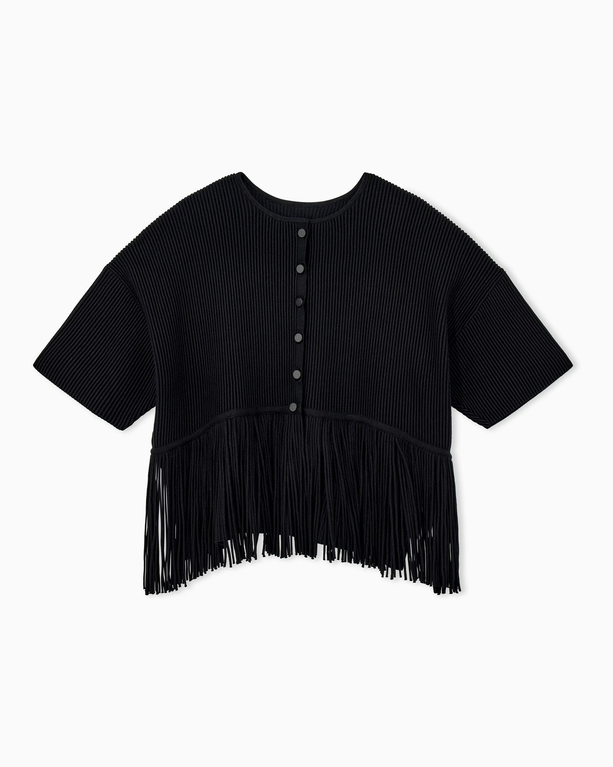 Cardigan in viscose ottoman with round neck and fringe