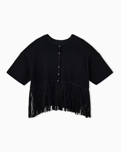 Cardigan in viscose ottoman with round neck and fringe
