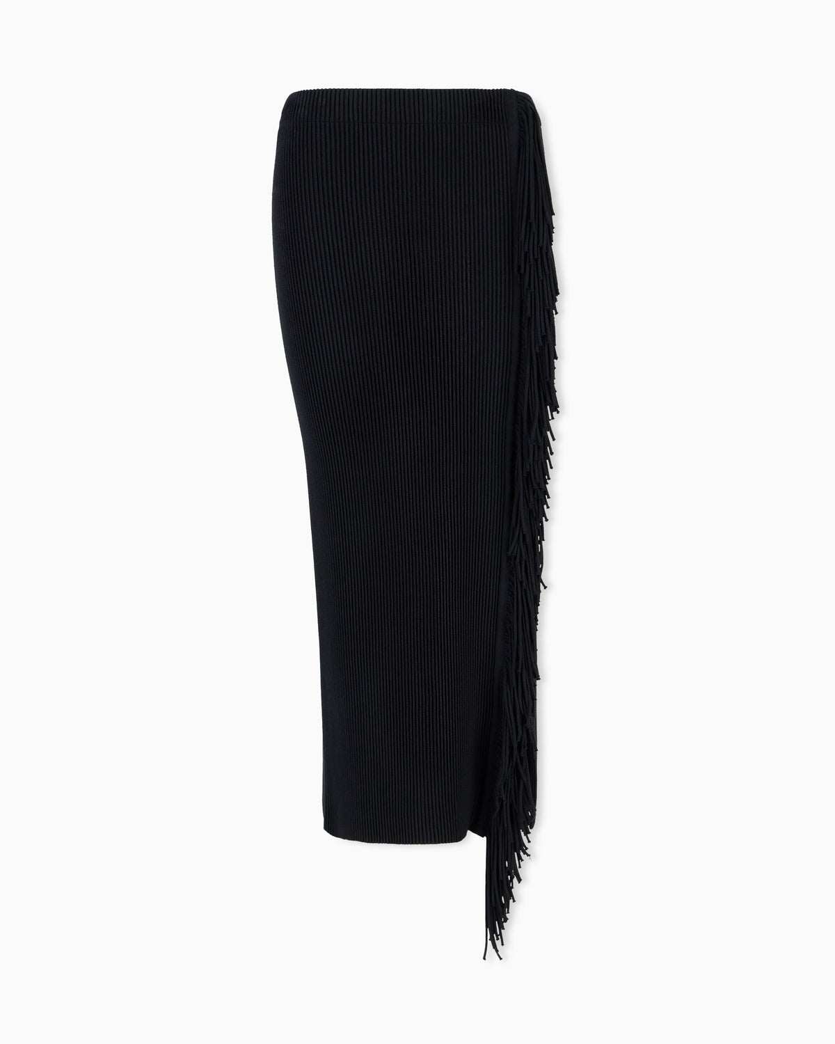 High-waisted viscose skirt with a slit and side fringe