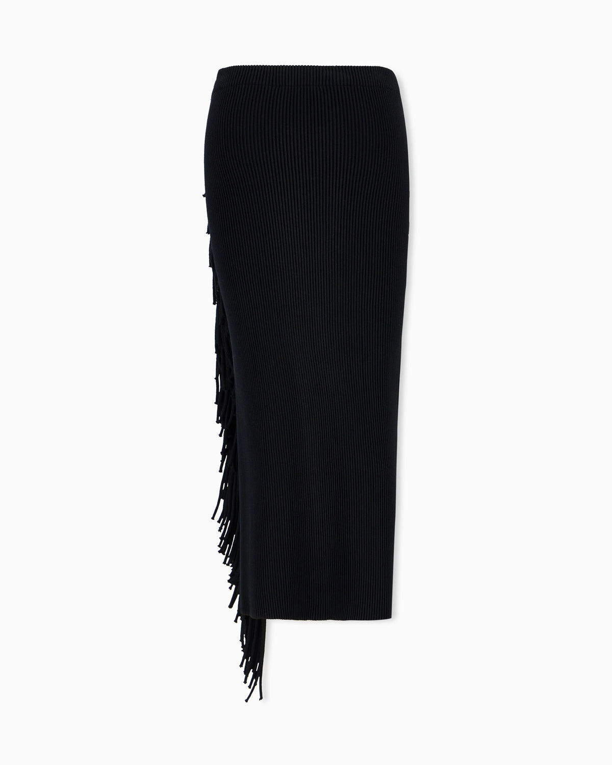 High-waisted viscose skirt with a slit and side fringe