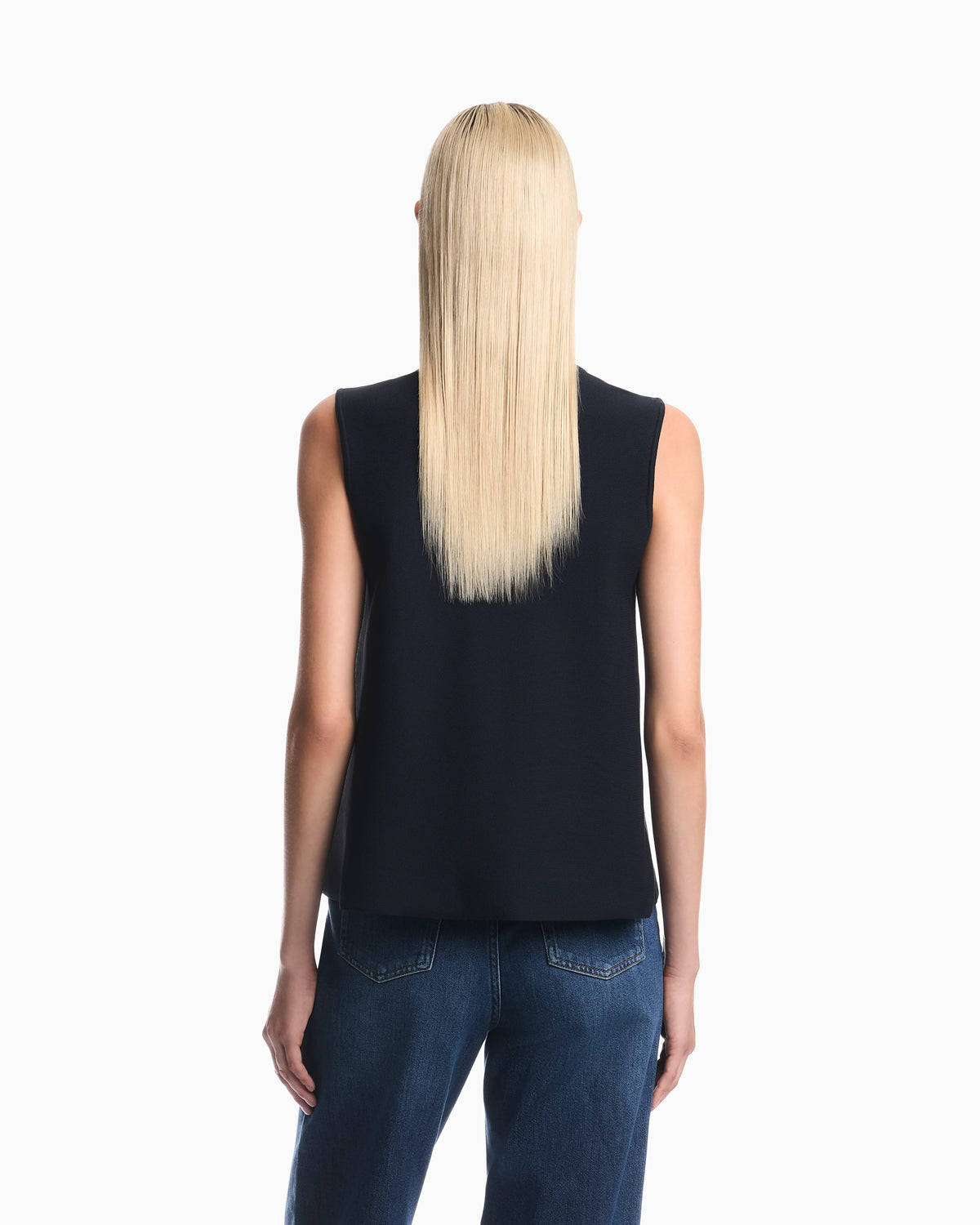 Sleeveless mock neck top in textured double knit