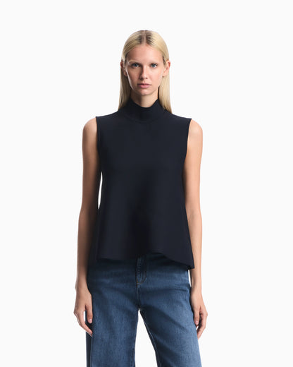 Sleeveless mock neck top in textured double knit