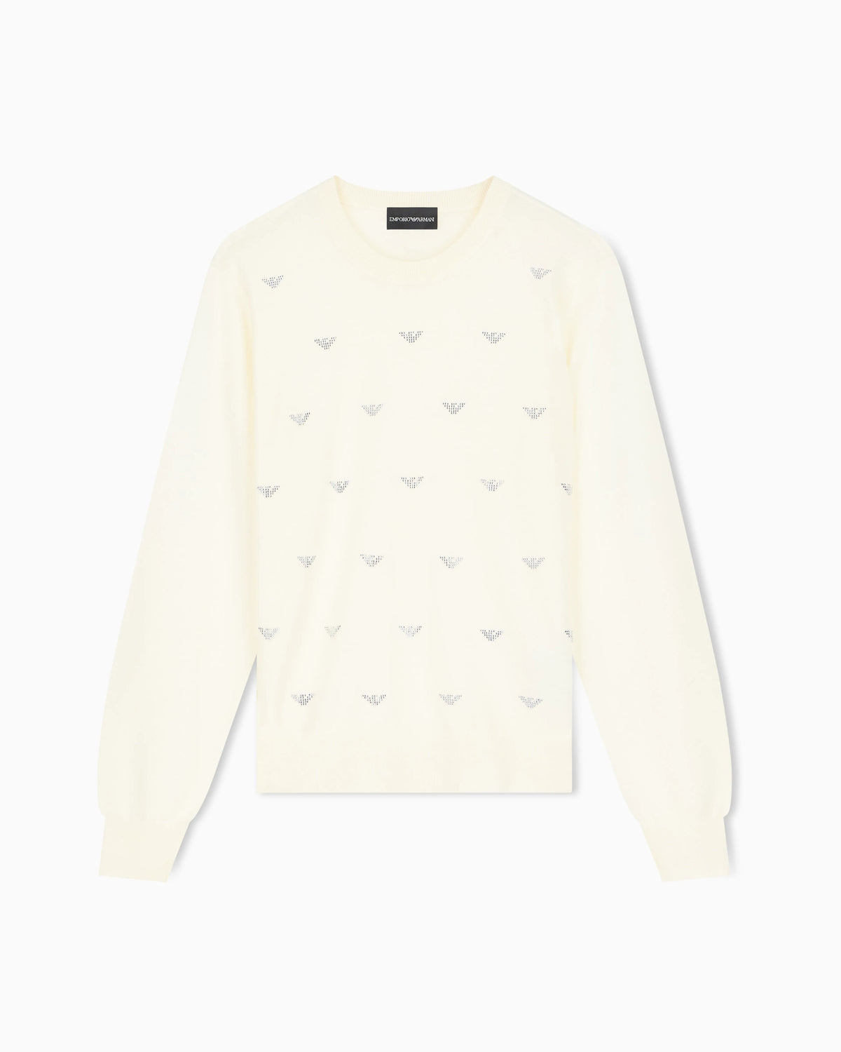 Crew-neck virgin wool pullover with rhinestone details