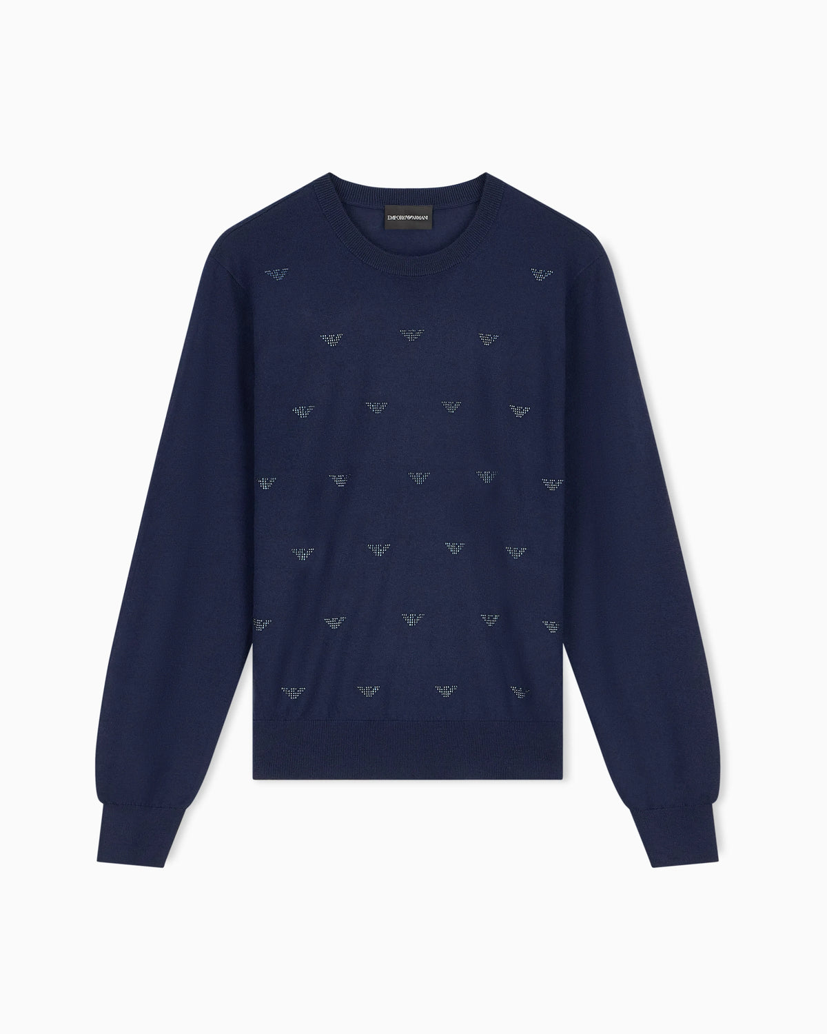 Crew-neck virgin wool pullover with rhinestone details