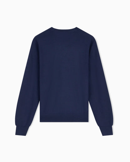 Crew-neck virgin wool pullover with rhinestone details