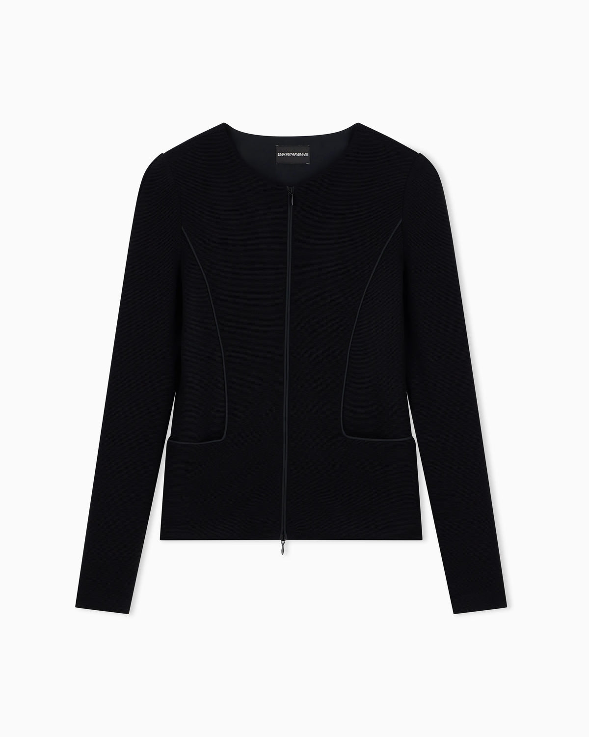 Slim fit ottoman jersey blazer with round neck and front zip