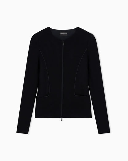 Slim fit ottoman jersey blazer with round neck and front zip
