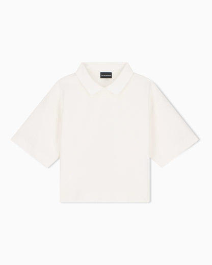 Short-sleeve shirt with double collar and chevron pattern