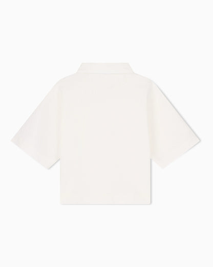 Short-sleeve shirt with double collar and chevron pattern
