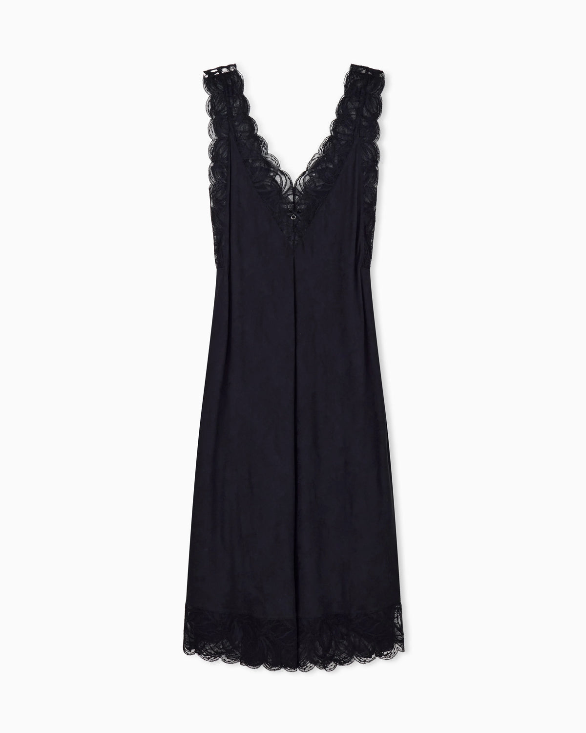 Jacquard viscose nightdress with a V-neckline and lace trim