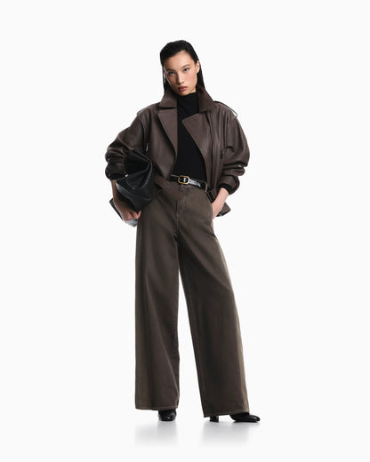 Five-pocket wide-leg denim pants with relaxed fit