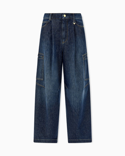 Wide-leg denim jeans with cargo pockets