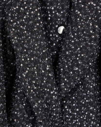 Denim blazer with embroidered paillettes and front buttons