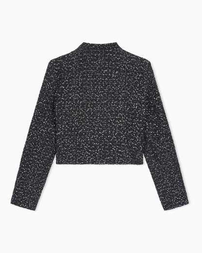 Denim blazer with embroidered paillettes and front buttons