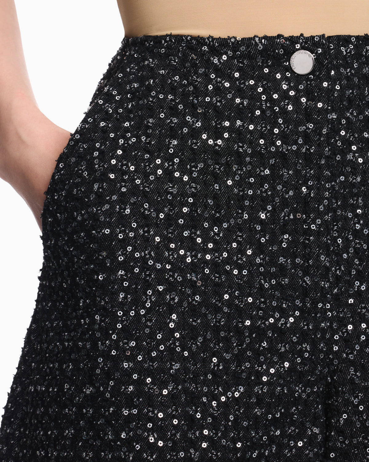 Denim shorts with embroidered sequins and velvet trim