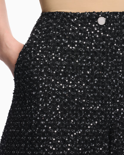 Denim shorts with embroidered sequins and velvet trim