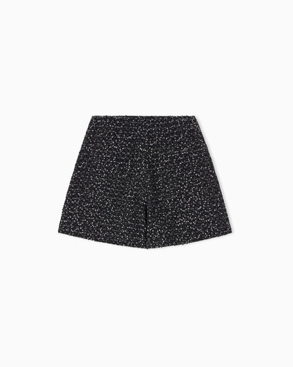 Denim shorts with embroidered sequins and velvet trim