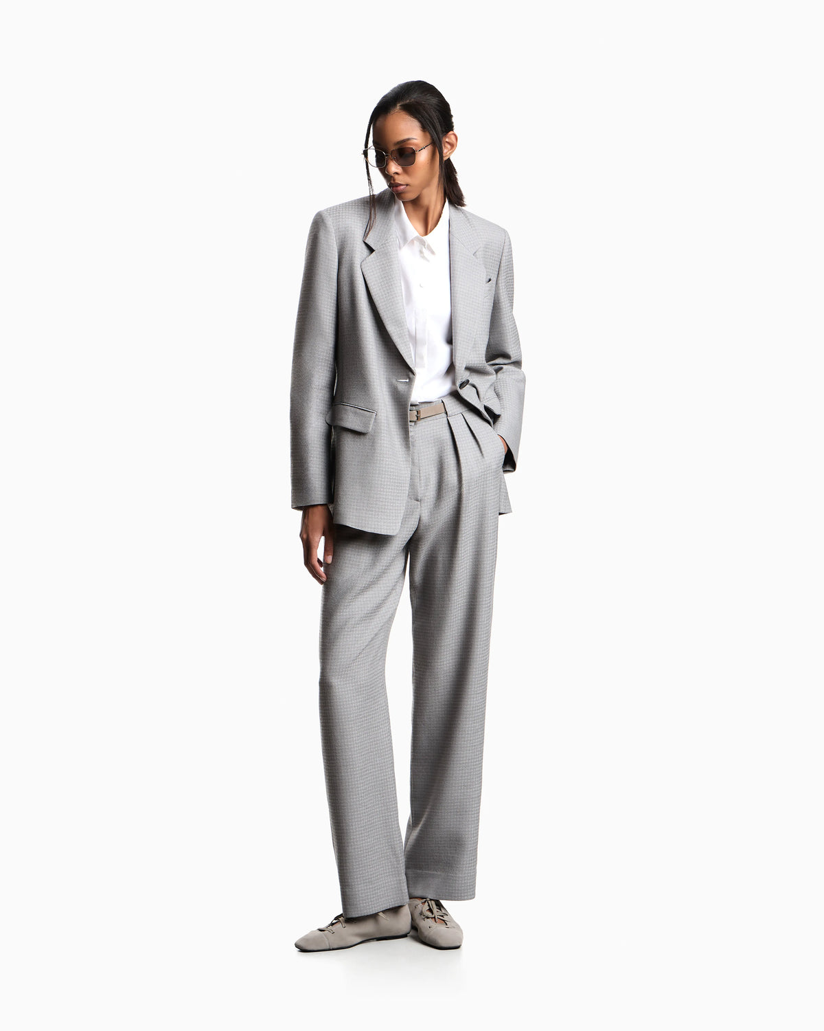 High-waisted trousers in houndstooth viscose and wool