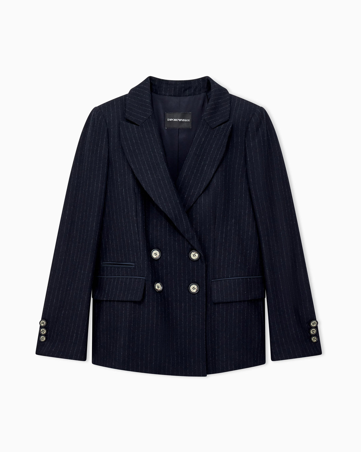 Double-breasted pinstripe wool-blend blazer Signature Capsule