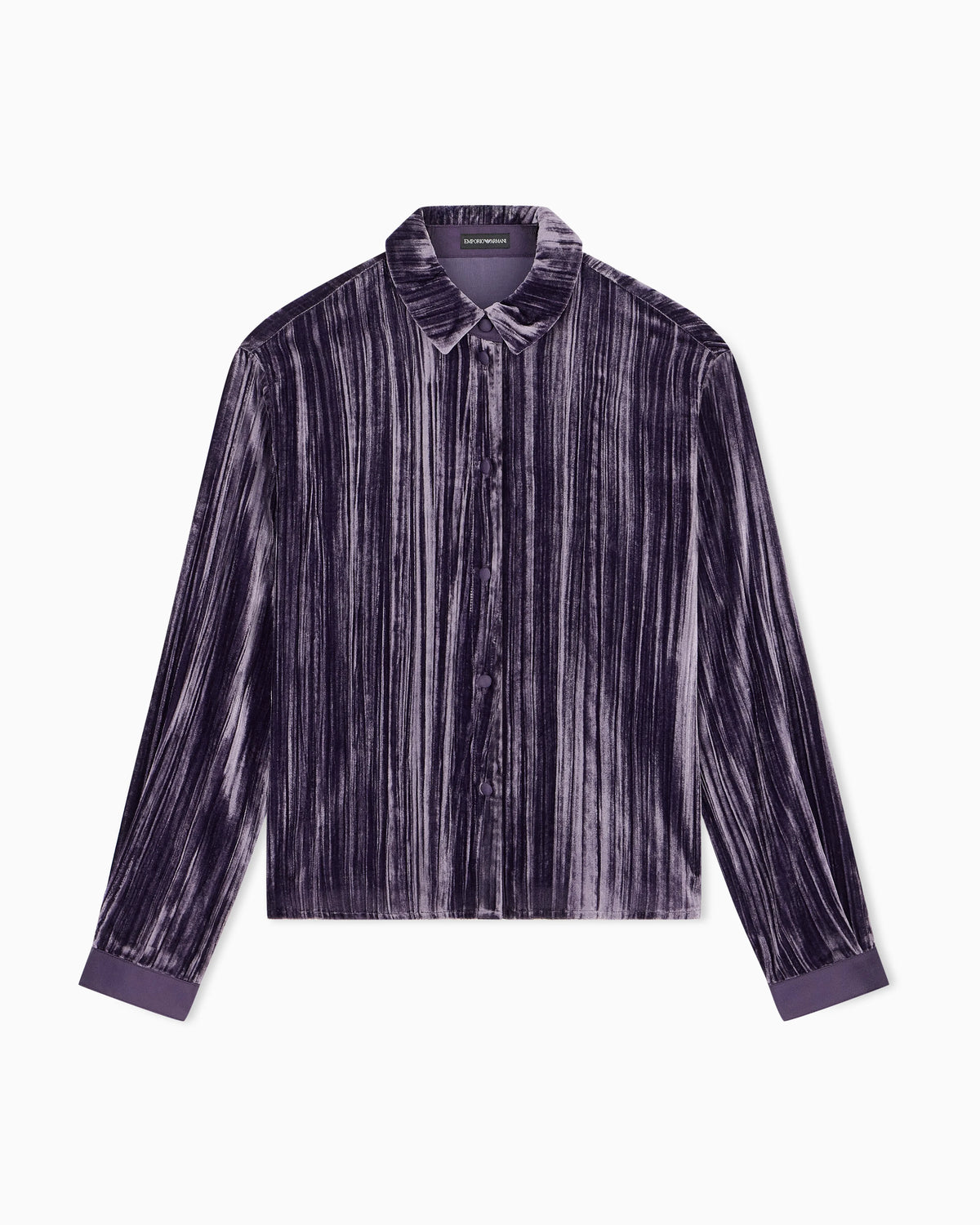 Plissé velvet shirt with a classic collar and long sleeves
