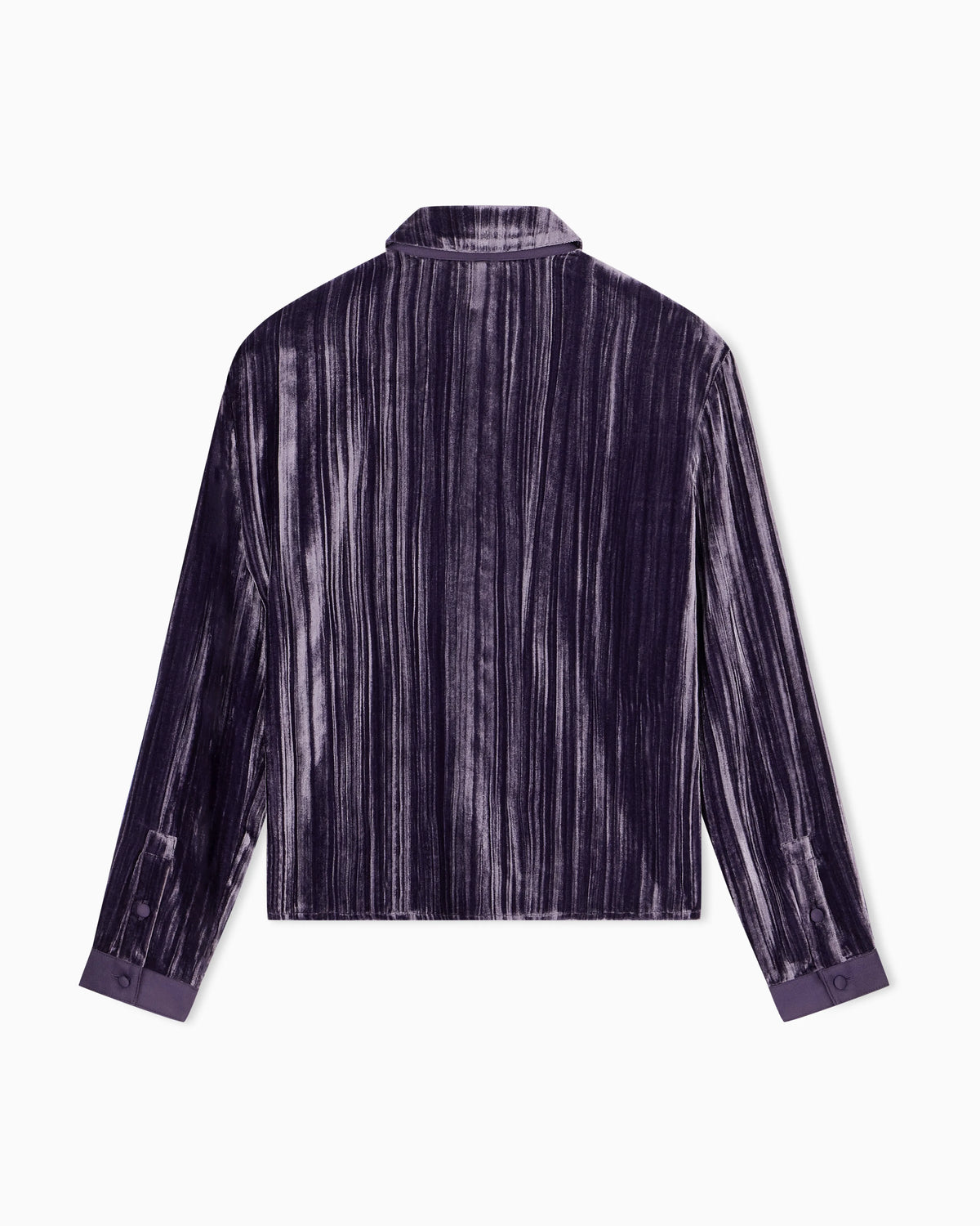 Plissé velvet shirt with a classic collar and long sleeves