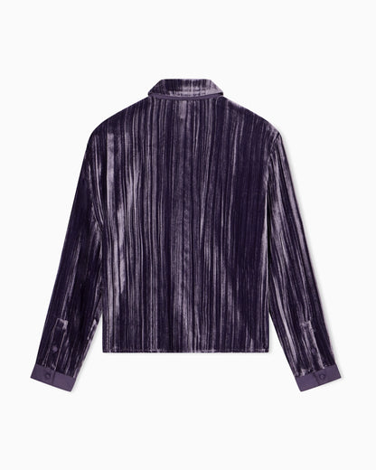 Plissé velvet shirt with a classic collar and long sleeves