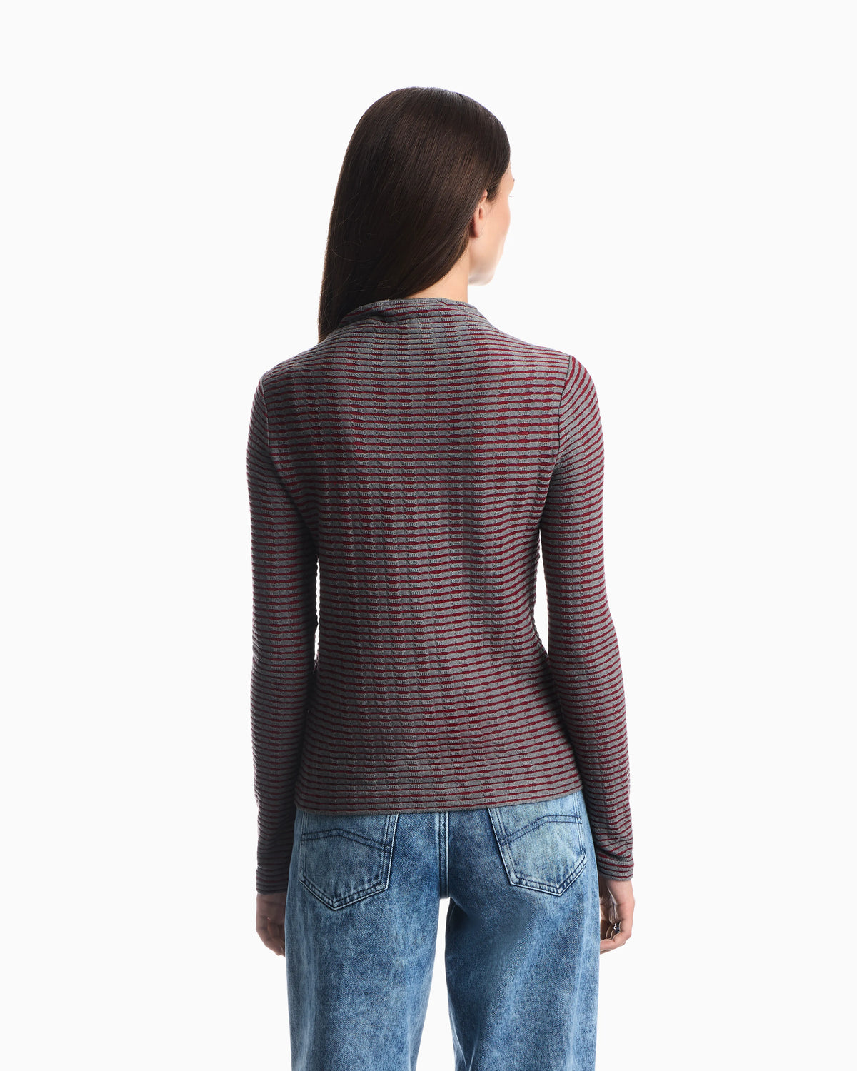 Jumper in viscose jacquard jersey with horizontal stripes